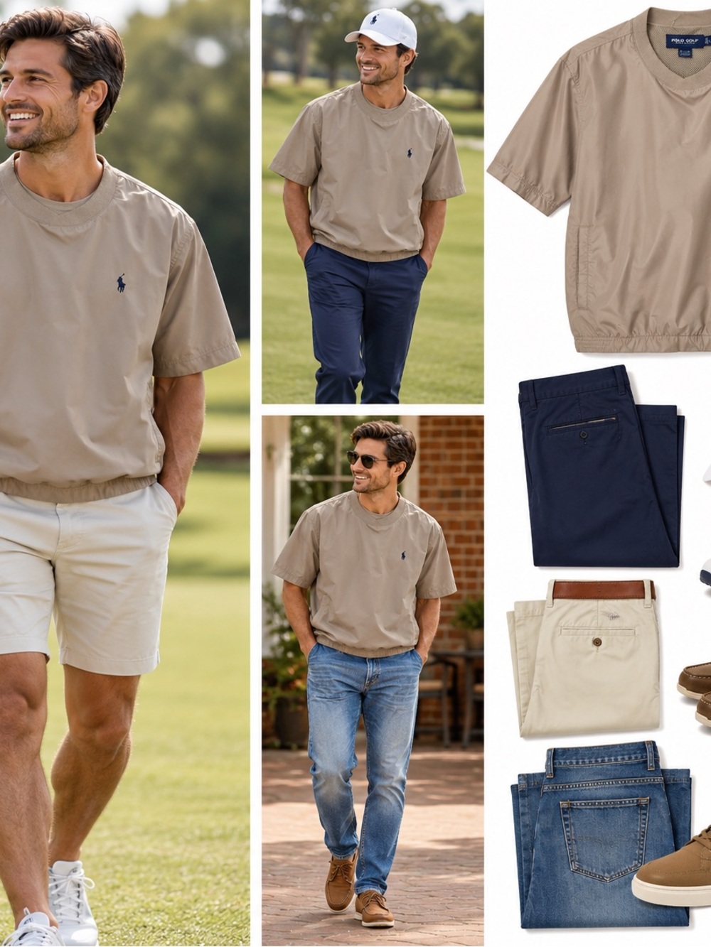 Size Large Polo by Ralph Lauren Men’s Short-Sleeve Pullover Golf Windshirt Khaki